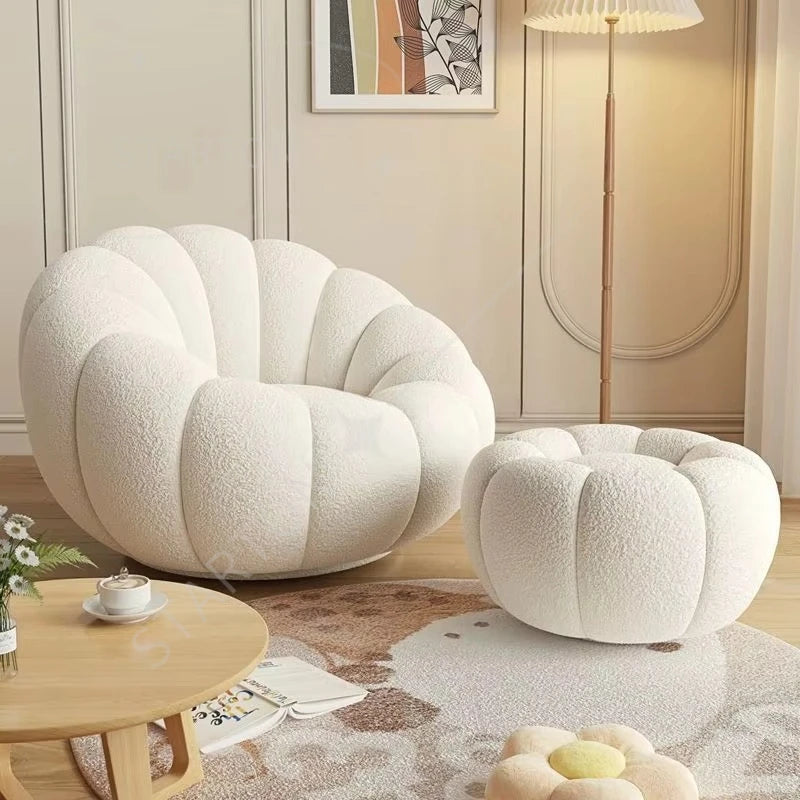 Modern White Velvet Swivel Lazy Sofa Chair New Design Pumpkin Lounge Ottoman Living Room Furniture Set for Hotels