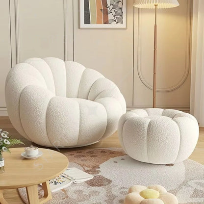 Modern White Velvet Swivel Lazy Sofa Chair New Design Pumpkin Lounge Ottoman Living Room Furniture Set for Hotels