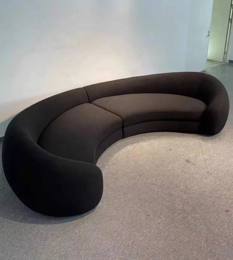 Italian minimalist U-shaped curved three-person living room sofa lamb wool hotel bed and breakfast