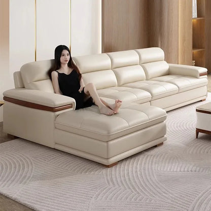 Leather sofa, first layer cowhide, modern simplicity, cream style living room sofa
