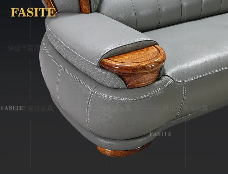 New Chinese black gold wood leather sofa high-end luxury villa living room simple concubine corner household solid wood