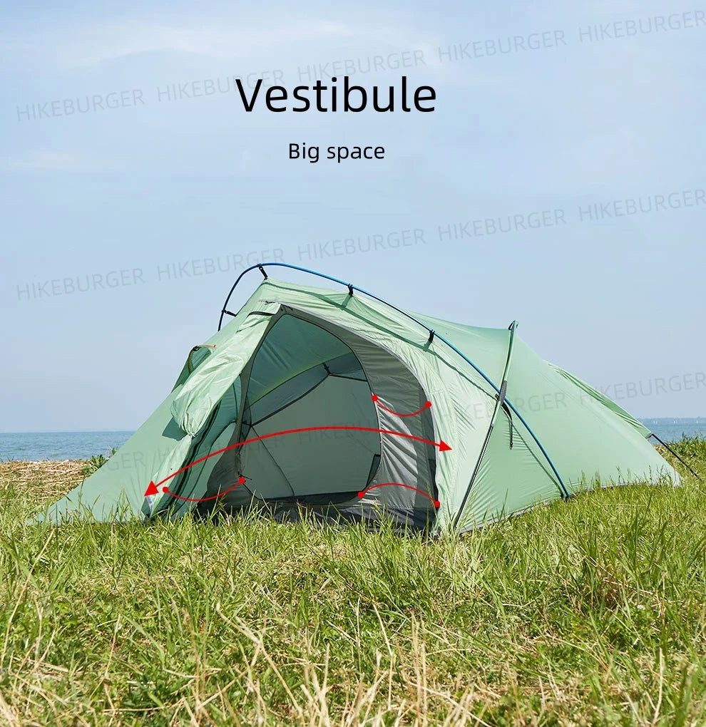 2 Person Ultralight Backpacking Tent 1.69kg 5000mm Waterproof 10D Nylon Triple Cross Pole Tent for Camping Hiking Trekking
