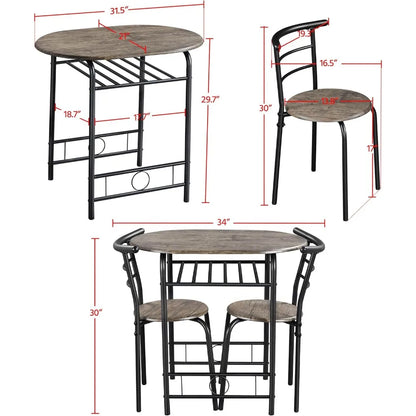 3 Piece Dining Table Set,Kitchen Table & Chair Sets for 2,Compact Bistro Table Set with Steel Legs,Built-in Wine Wine Rack Small