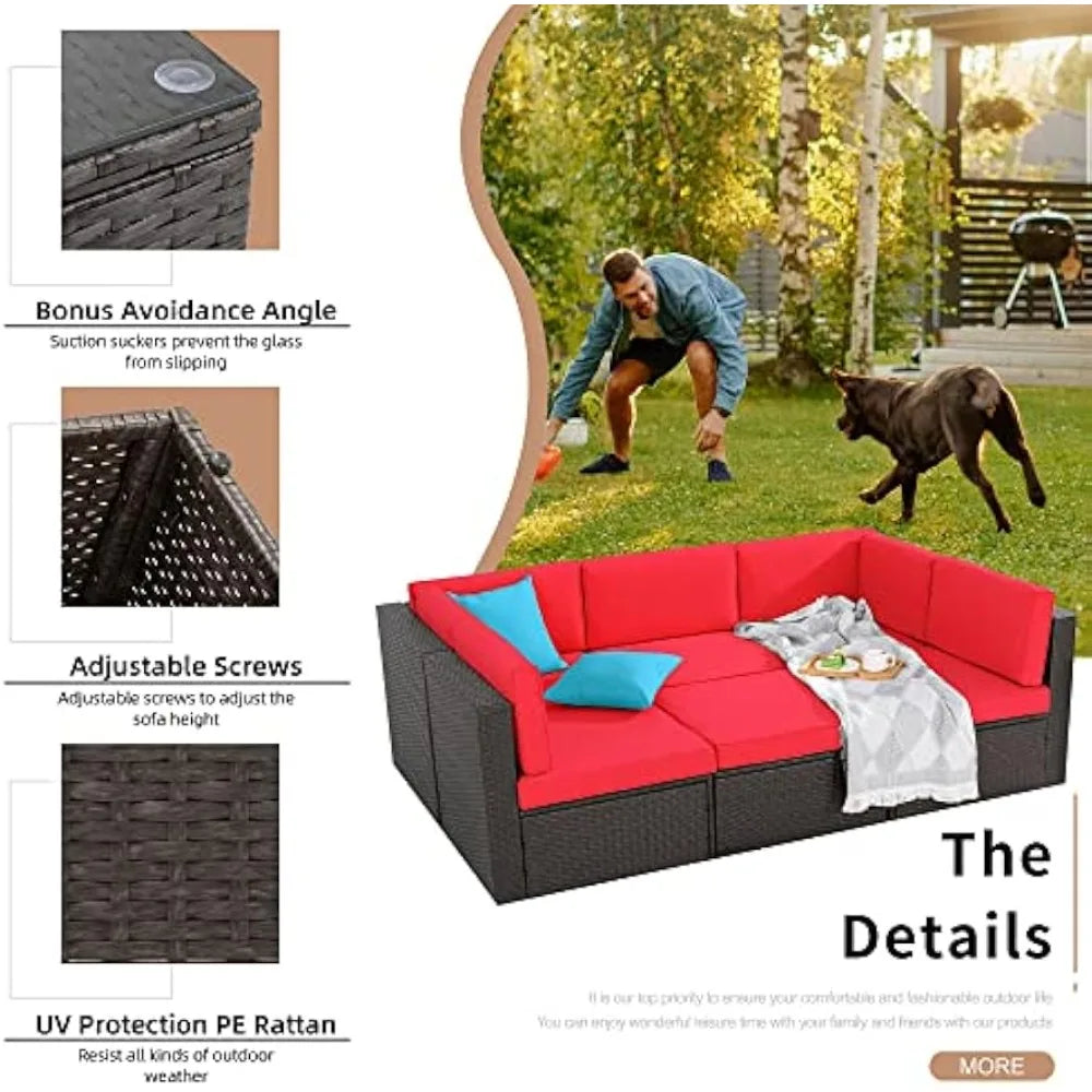 6 pieces patio furniture sets outdoor all-weather sectional patio sofa set pe rattan manual weaving wicker patio conversation s