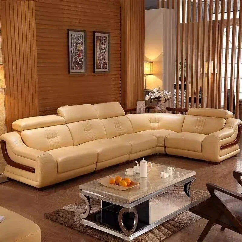 MANBAS Premium Italian Genuine Leather Sofa Sets Big Sectional Couch Living Room Sofas With Adjustable Headrests Home Furniture