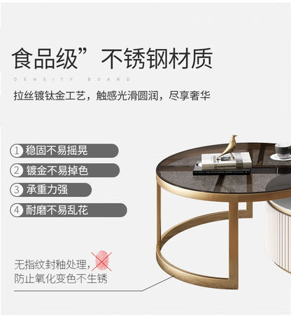 LXLight luxury rock slab coffee table Nordic simple modern round telescopic size coffee table