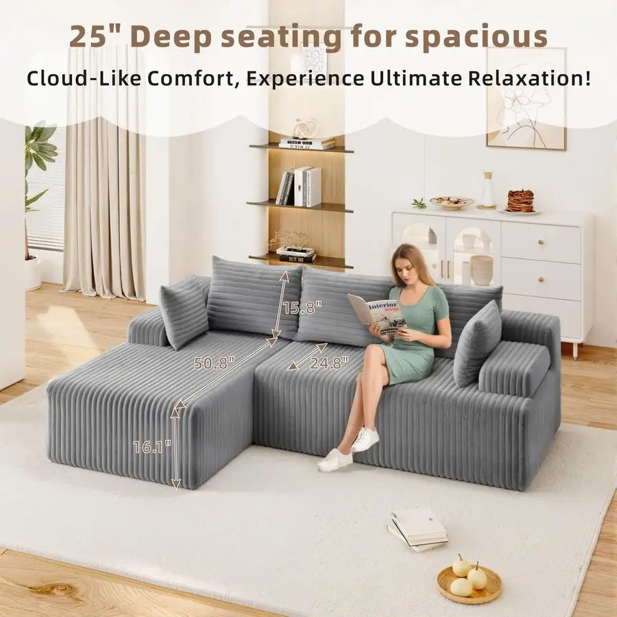 Couch, Upholstered Cloud Couch Sectional with L Shape Chaise, Fluffy Comfy Cloud Sofa with Deep Seat amp Throw Pillows, Boneless