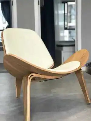 Modern Lounge Shell Chair Three-Legged Shell Chair Ash Plywood Fabric Upholstery Living Room Furniture