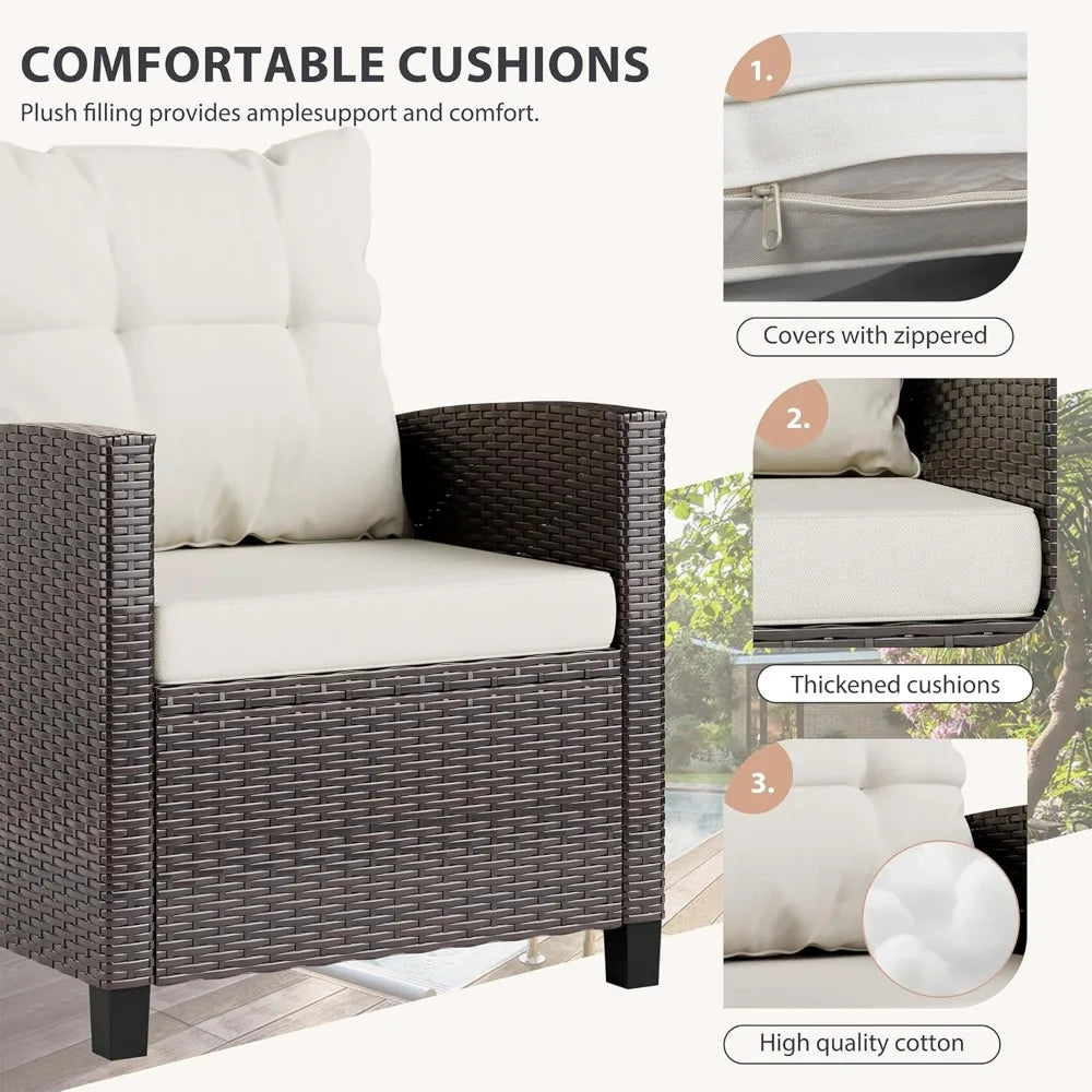 Cushioned Outdoor Wicker Bistro Set for Small Patio Spaces with Conversation Chairs and Rattan Design