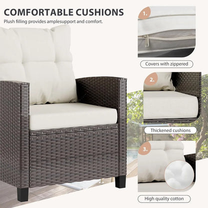Cushioned Outdoor Wicker Bistro Set for Small Patio Spaces with Conversation Chairs and Rattan Design