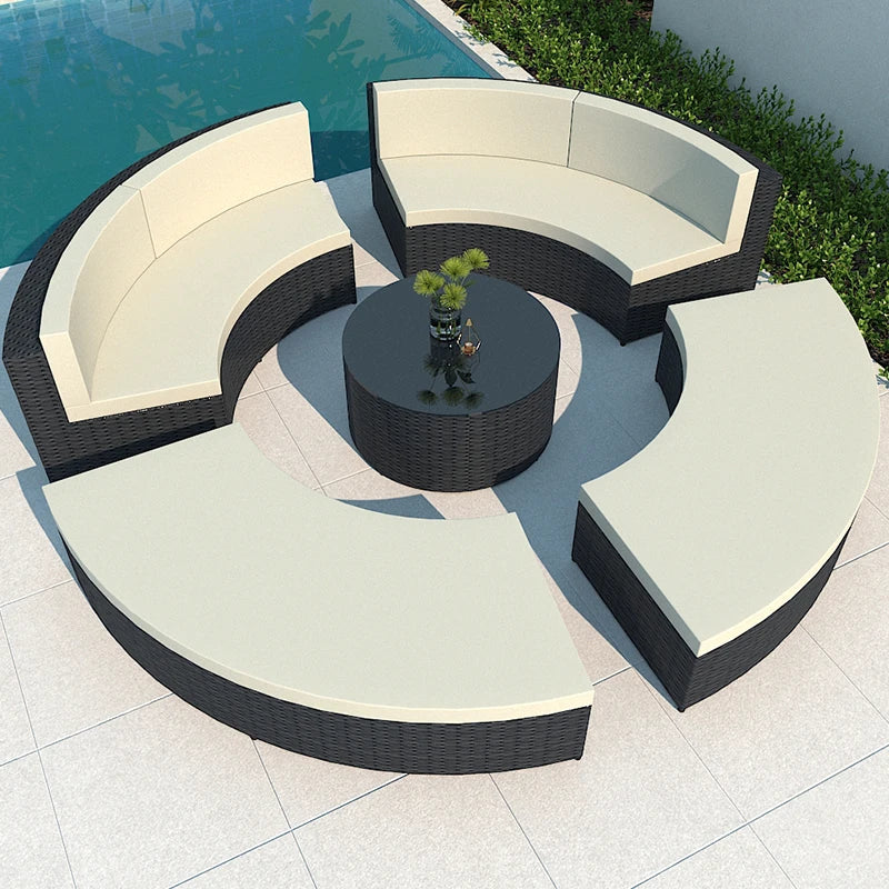 Rattan sofa combination courtyard garden leisure outdoor living room custom semi-circular arc rattan chair terrace outdoor