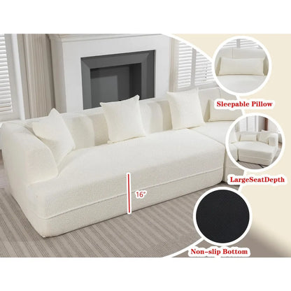 128 Cloud Sectional Couch, Upholstered Couches for Living Room Bedroom, Modern Boneless Modular Sofa with Deep Seat