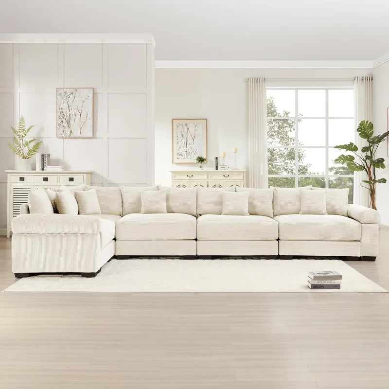 (UUX)155" Oversized Modular Sofa, Corduroy Cloud Couch Sectional with L Shape Chaise and 12 Throw Pillows, Upholste UQ