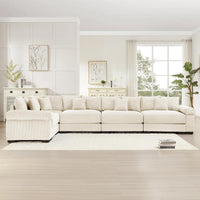 (UUX)155" Oversized Modular Sofa, Corduroy Cloud Couch Sectional with L Shape Chaise and 12 Throw Pillows, Upholste UQ