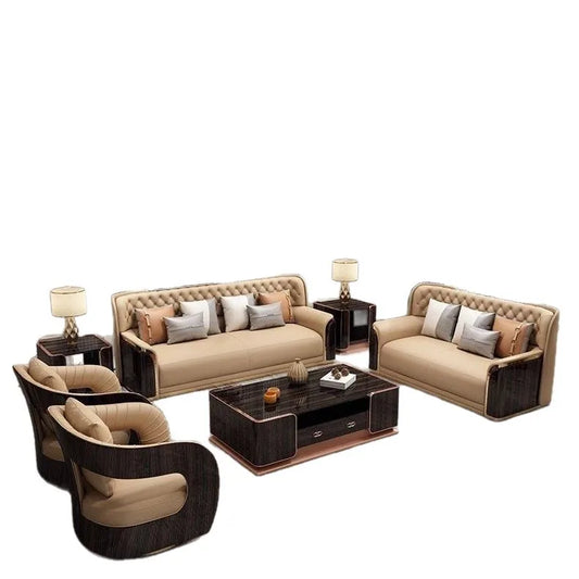 Italian light luxury leather sofa modern high-end straight row villa large flat floor