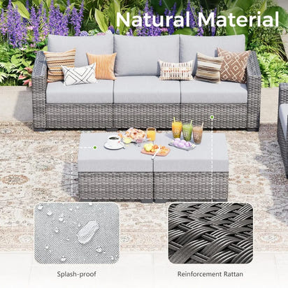 5 Piece Patio Furniture Set with Cushions, Outdoor Rattan Sectional Sofa Conversation Set with Washable Covers, Garden & Poolsid