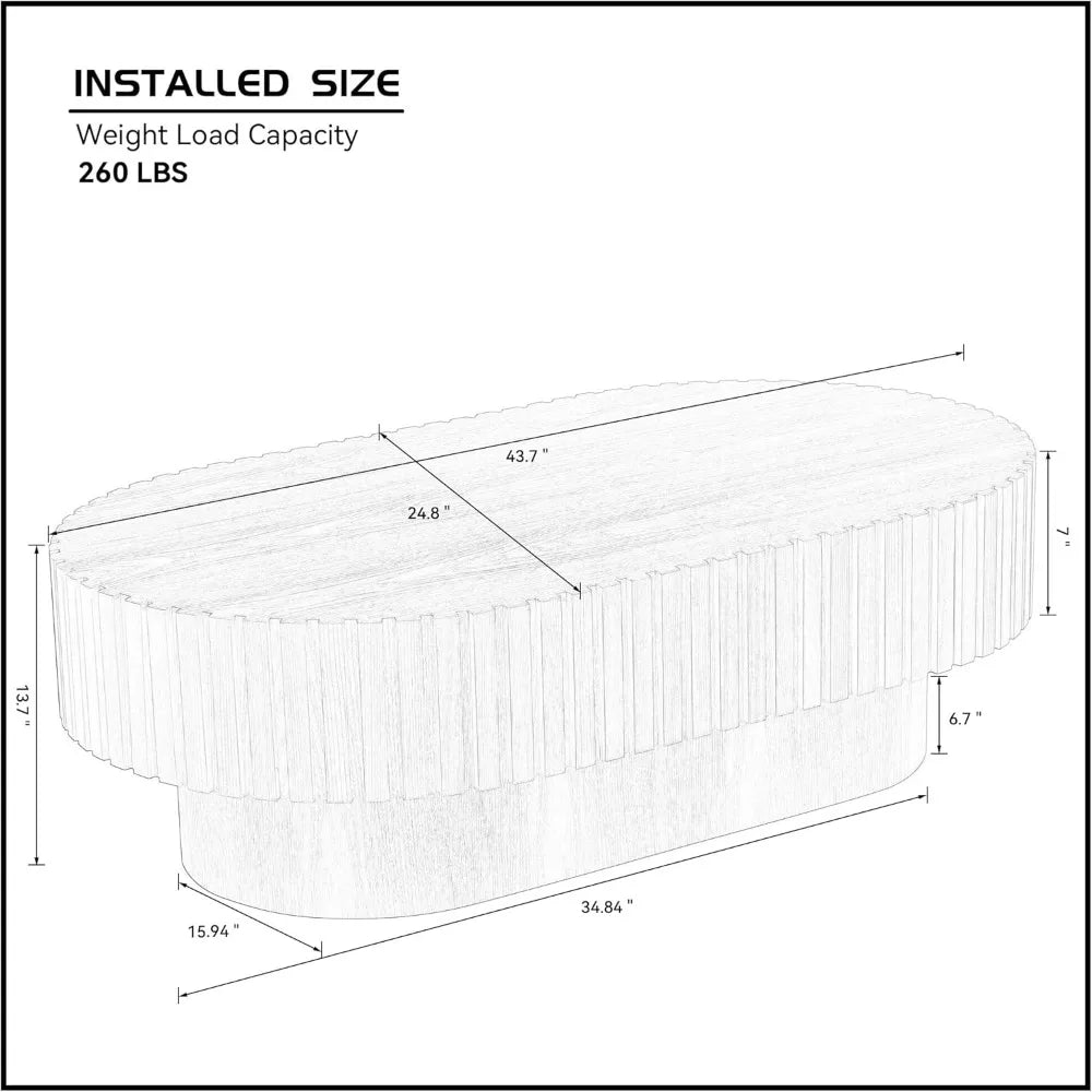 Oval Coffee Table for Living Room Fluted Coffee Table with Pedestal Modern Handcrafted Wood Centre