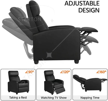 Single Recliner Chair PU Leather Push Back Leisure Chair for Home Theater Bedroom Apartment Dining Hotel