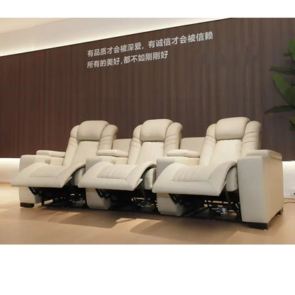 Genuine Leather Sofa Chair for Home Theater, Modern Electric Power Reclining Seat with Footrest and Cup Holders