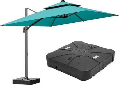 Large 9' X 12' Cantilever Patio Umbrella with 360° Rotation Heavy Duty Windproof Double Top Outdoor Rectangular Offset Umbrella