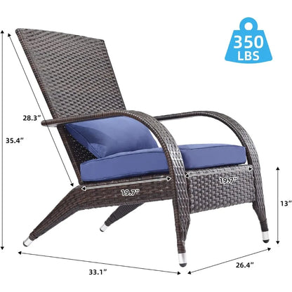 Outdoor Wicker Adirondack Chairs Set 2 Rattan Fire Pit Chairs Oversized Comfy Relax Accent Patio Chairs