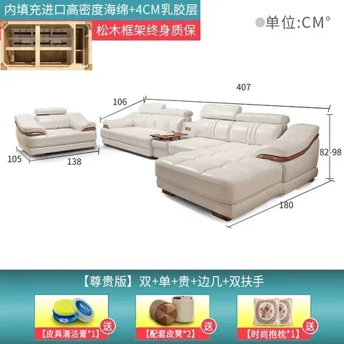 Long - lasting Genuine leather sofa, cowhide top layer, large and small unit, living room corner combination