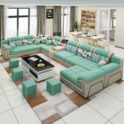 Modern Living Room Lounge 7 Seater U Shaped Sofa Set Furniture L Shape Sectional Couch Luxury Microfiber Fabric Modular Sofa