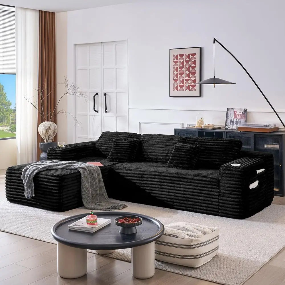 "Modern L-Shape Sectional Sofa with Right Chaise, Deep Seating, Cup Holder & Storage, No Assembly in Black Customized",Customize