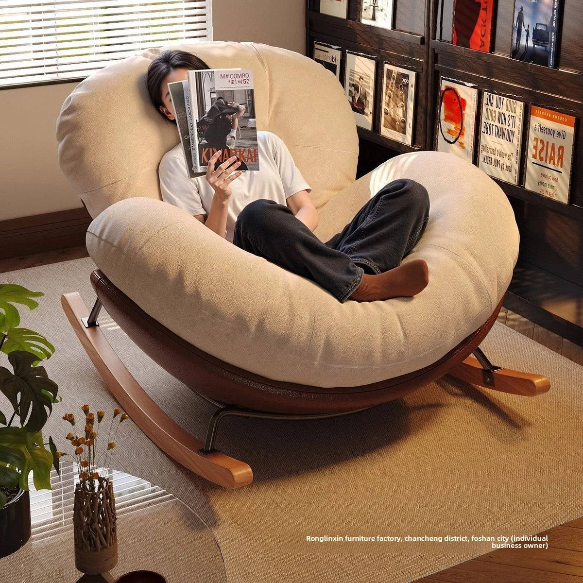 Egg Shell Rocking Chair Lounge Recliner Bed Sleep Rest Foldable Single Seater Indoor Outdoor Casual Living Room Chair Furniture