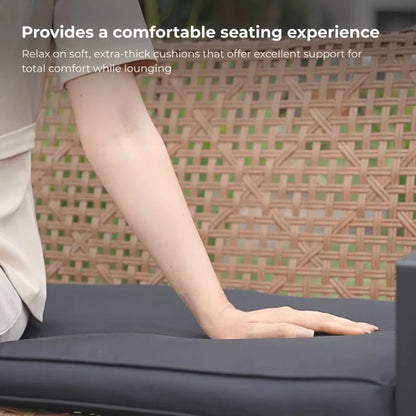 Brown Rattan Outdoor Patio Furniture Set 4 Pieces Garden Sofa Table Chairs with Cushions Weather Resistant