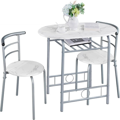 3 Piece Dining Table Set,Kitchen Table & Chair Sets for 2,Compact Bistro Table Set with Steel Legs,Built-in Wine Wine Rack Small