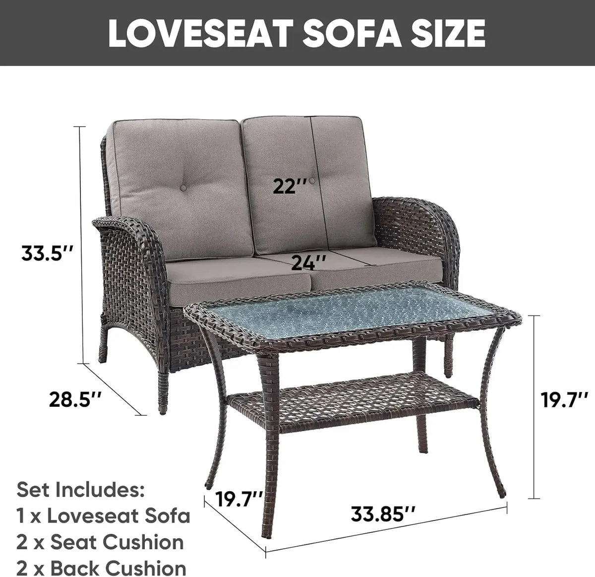 Outdoor Loveseat Sofa 2-Seat PE Wicker Outdoor Couch with Coffee Table,Deep Seat High Back Outdoor Patio Furniture for Patio