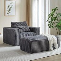 Corduroy Upholstered Square Bean Bag Chair with Footrest, Comfy Lazy Sofa Couch with Pillows, Ideal for Relaxation and Comfort
