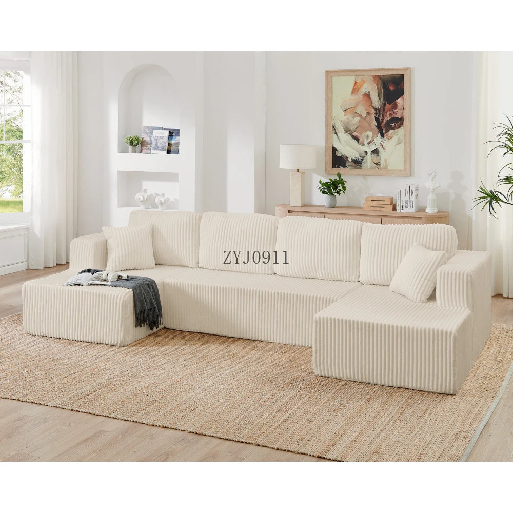 U-shaped modular sectional sofa, compressed sectional sofa, modern minimalist style corduroy sofa, living room sofa