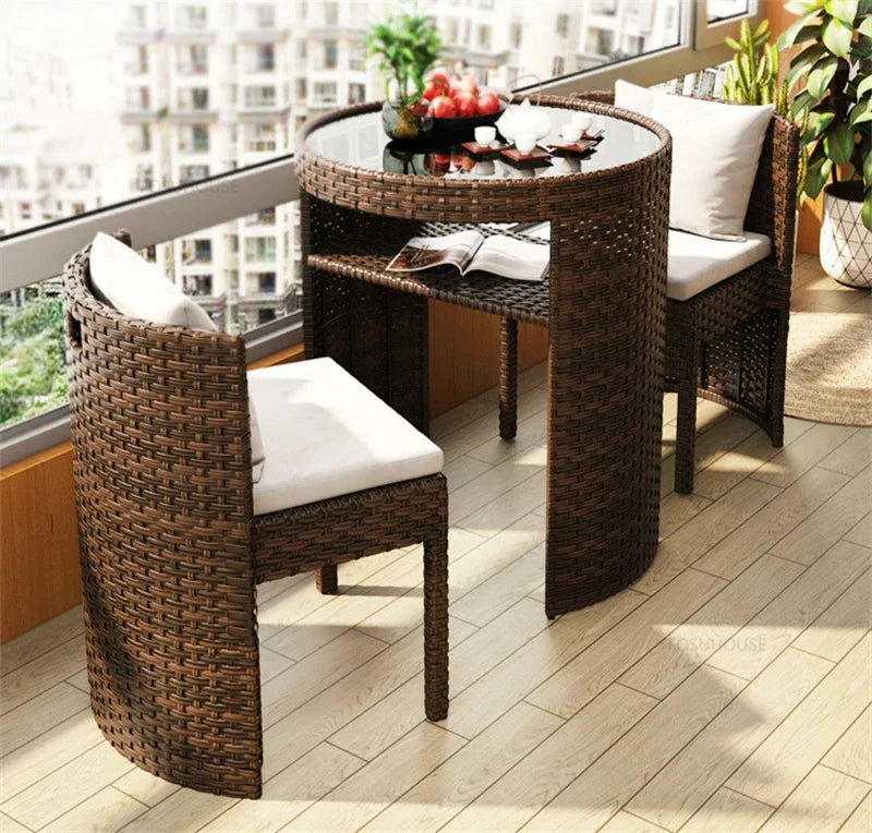 Nordic Rattan Garden Furniture Sets Outdoor Furniture Simple Courtyard Balcony Table and Chair Set Bistro Dining Table Chair Set