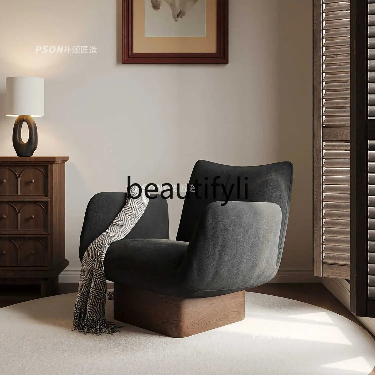 Solid wood single leisure sofa living room medieval   retro reclining chair resting area reception designer single chair