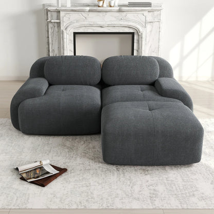 82'' Corner Sofa in Soft Cord Fabric, Modular Combined with Curved Armrests, Without Mounting, Highly Elastic Foam Upholstery