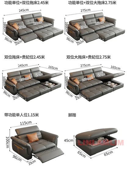 Modern Electric Recliner Sofa Bed with Adjustable Backrest, L-Shaped Multifunctional Italian Genuine Leather Sectional Couch