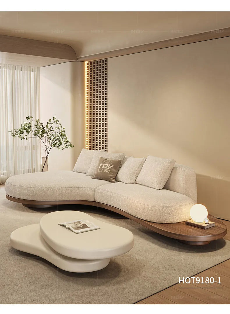 Walnut color special-shaped sofa disposable technology fabric modern wabi-sabi style living room home design sense