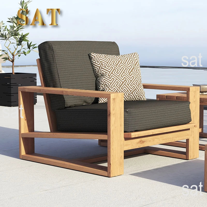 For Outdoor teak sofa set Modern simple weatherproof fabric Waterproof open-air villa courtyard garden furniture