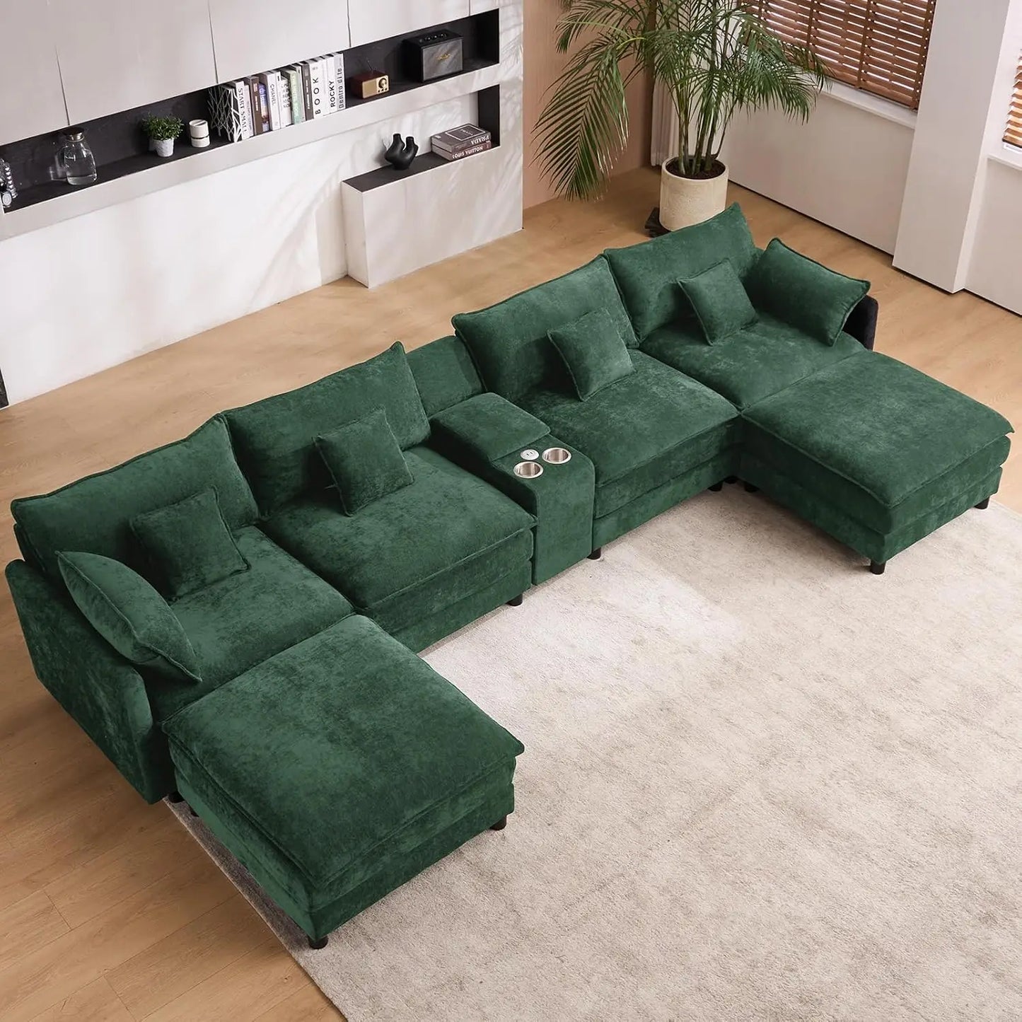 145" Oversized Modular Sectional Sofa U Shaped Cloud Couch 6 Seat Sofa Set for Living Room Comfy Fluffy Chenille Deep Seat