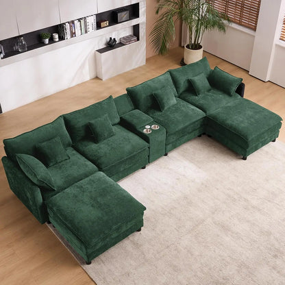 145" Oversized Modular Sectional Sofa U Shaped Cloud Couch 6 Seat Sofa Set for Living Room Comfy Fluffy Chenille Deep Seat