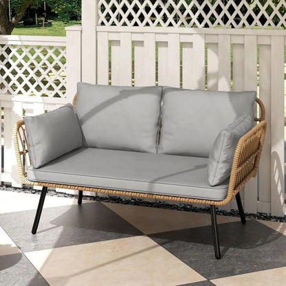 Wicker Patio Loveseat, AllWeather Rattan 2Seat Sofa with Cushions amp Lumbar Pillows, Outdoor Patio Furniture Set for Patio, Bal
