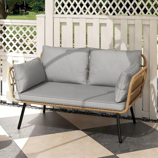 Wicker Patio Loveseat, AllWeather Rattan 2Seat Sofa with Cushions amp Lumbar Pillows, Outdoor Patio Furniture Set for Patio, Bal