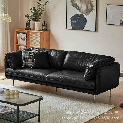 Retro oil wax leather living room sofa Modern simple small apartment sofa