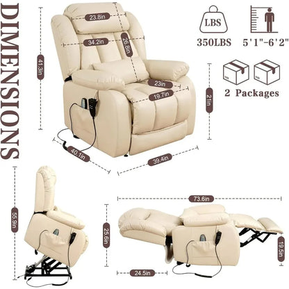 Recliner Chair for Adults, Dual Motor Power Lift Chair, Infinite Position, Lay Flat Lift, Massage and Heating, Exten