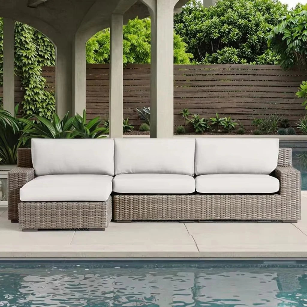 Ray Resistant Outdoor Rattan round Sofa Set with Canopy Curved Deep Cushioned for Dining