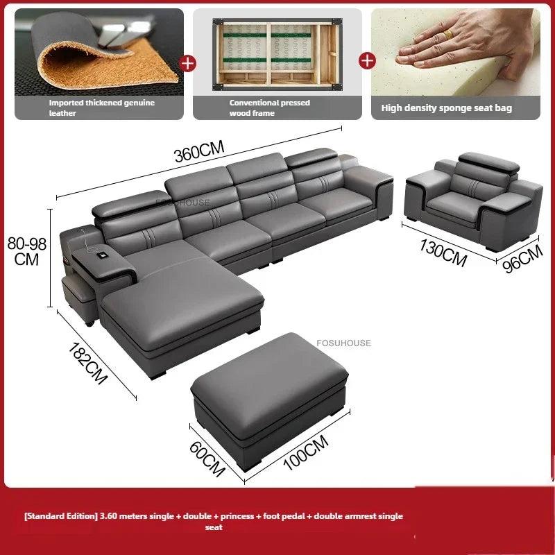 Luxury Leather Living Room Sofas Italian Home Sofa Bed Recliner Modern Designer Ergonomic Back Sofa Living Room Furniture