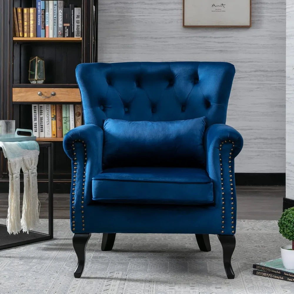 mid-century modern accent chair comfy tufted single sofa chair wingback armchair with pillow for club, living room, bedroom - v