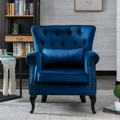 mid-century modern accent chair comfy tufted single sofa chair wingback armchair with pillow for club, living room, bedroom - v